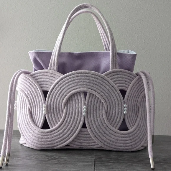 New Purple Handmade Rope Bag, Rope Shoulder Bag, Stylish Purse, Cotton Bag, Sust - Picture 3 of 8
